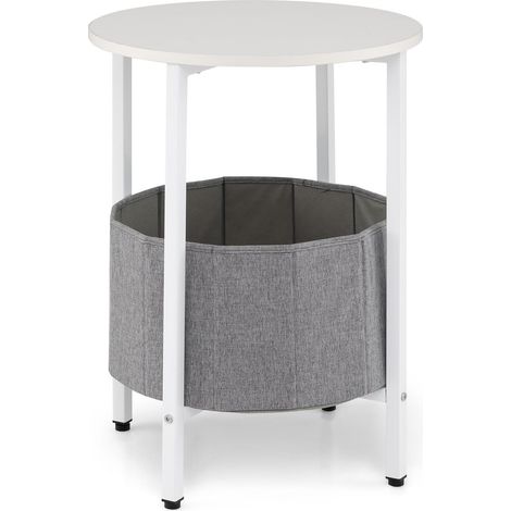 COSTWAY Tavolino Rotondo per Piccoli Spazi, Tavolino a 2 Ripiani con Cestino in Tessuto Rimovibile e Struttura in Metallo, Tavolino da Salotto, Camera da Letto e Studio (Bianco) (1/5)