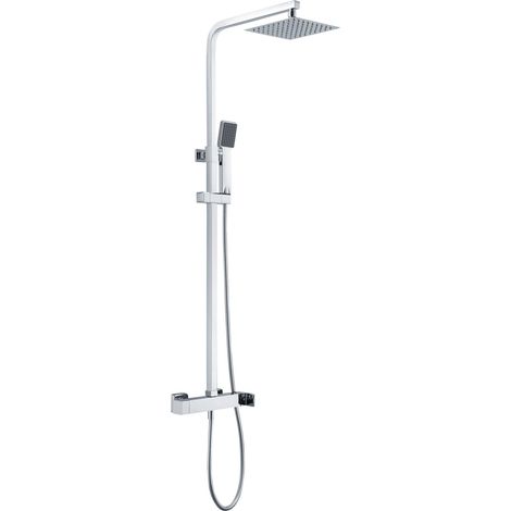 IMEX Colonna doccia miscelatore cromata in acciaio inox S304 e ottone cromato asta estensibile soffione extrapiatto 20x20 cm anticalcare miscelatore monocomando con cartuccia ceramica Ø35mm Imex-B (1/3)