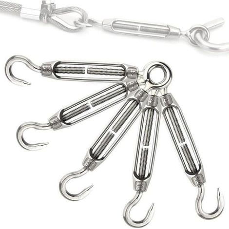 Lot de 5 M5 Tendeur de Fil en Acier Inoxydable Tendeur de Câble Réglable Tendeur Crochet et Oeil en Acier Inoxydable Tendeur de Câ (1/4)