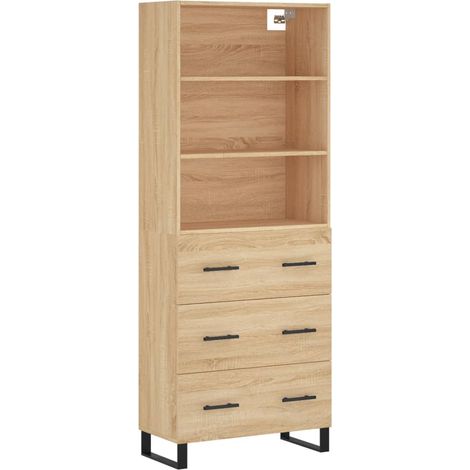 Buffet bahut commode armoire meuble de rangement organisateur cuisine salle de séjour salon haut sonoma 69,5 x 34 x 180 cm bois d'ingénierie marron