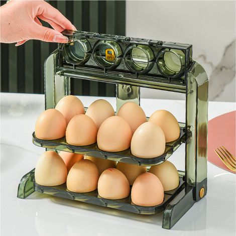 Boîte à œufs pliable, simple, à 3 compartiments, en plastique transparent vert, idéale pour la cuisine. (1/5)