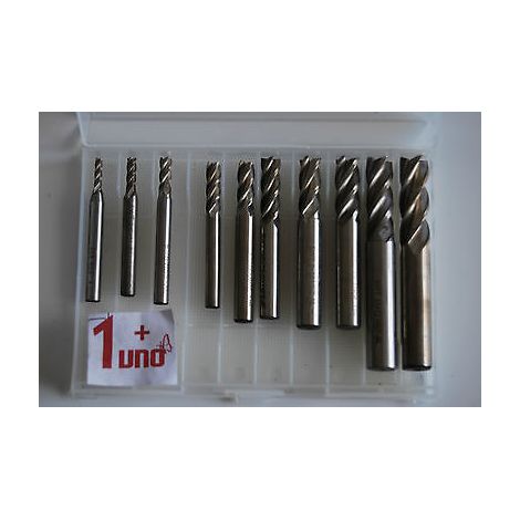 FRESE PUNTE  4 TAGLIENTI HSS TESTA PIANA  3 - 18MM set 10 pz