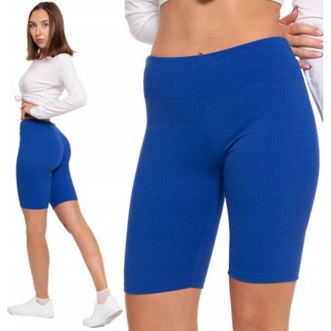 Mallas de ciclismo acanaladas con cintura alta, mallas deportivas Moraj L/XL azul oscuro (1/5)