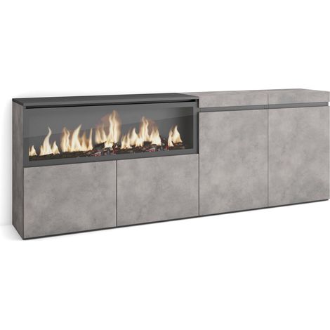 Skraut Home - Aparadores para salón, Gran capacidad de almacenaje, 210, 4 Puertas, Chimenea eléctrica XXL, Estilo Moderno, Gris Cemento (1/5)