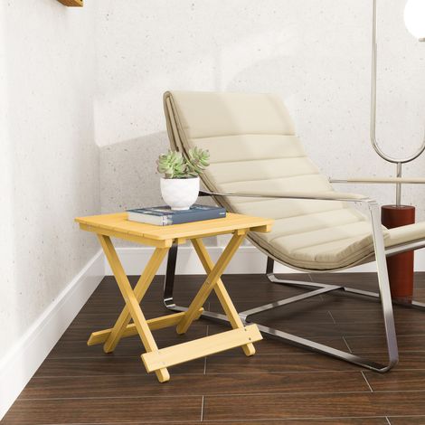 Klappbarer Couchtisch aus Massivholz, leichter Klappbeistelltisch mit Lattenrost, 40 x 43 x 40 cm, Naturholz