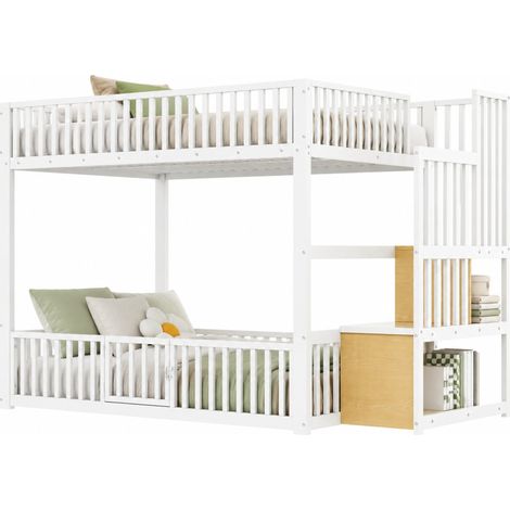 Letto a castello per bambini 140x200 cm in metallo e MDF bianco con LED e contenitore - CHICFURN (1/5)