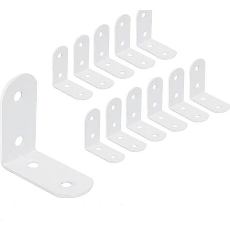 Lot de 12 équerres d'angle blanches en acier inoxydable 40 x 40 mm pour la fixation de meubles en bois (1/5)