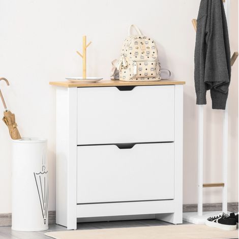 Meuble à chaussures 72x26x80 cm en bois blanc, avec rangement, gain de place pour entrée FloraGrace (1/5)