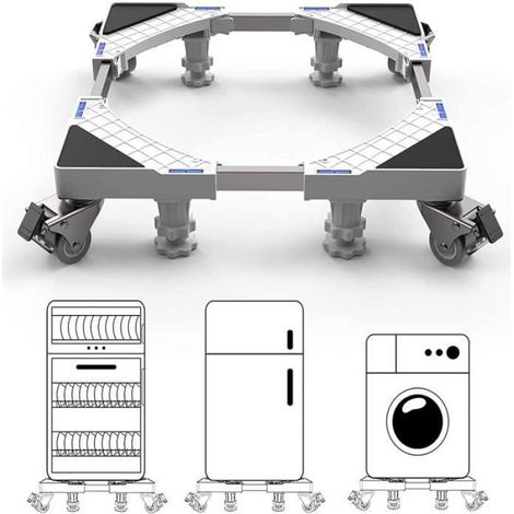 DEWEL Support de machine à laver avec 4 Roues Base de Réfrigérateur de lave-linge et sèche-linge Réglable en longueur 45cm-69cm (1/4)