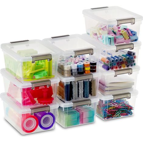 Lot de 10 Petite Boîtes de Rangement 1.25L avec Couvercle Caisse Rangement Transparente Empilable Plastique Boîtes en Plastique Robuste pour et Bricolage Acheté, 17.7 x 13 x 8.2cm (1/4)