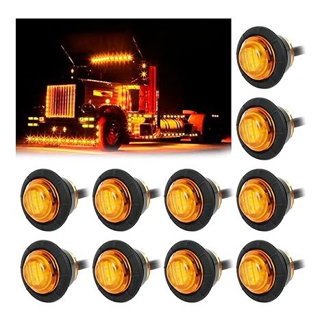 SHINING HOUSE Feux Latéraux pour auto, 10pcs 3/4" Rond Feux De Dégagement, 12V/24V Feux Indicateurs De Position, Feux Latéraux Eclairage pour Ramasser Voiture Camion Remorque VTT UTV SUV Bus Bateau (1/5)