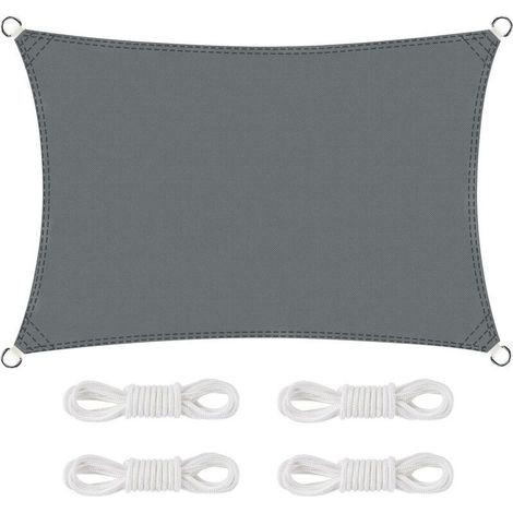 Voile d'ombrage imperméable rectangulaire 2 x 3 m – Tissu Oxford résistant aux déchirures – Protection UV 95% pour extérieur terrasse jardin balcon – Gris (1/5)
