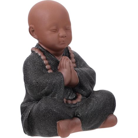 Figurine Moine Noir en Céramique Noire, Statue Bouddha Décorative, Ornement de Table à Thé pour Salon, Accessoire Décoration Intérieure Artistique (1/5)