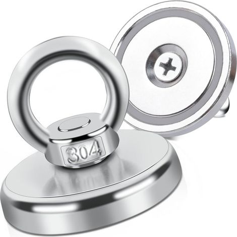 2 pièces Aimant de Pêche Super Puissant 60Kg Force de Traction Ø 42 mm, Aimant Neodyme Super Puissant Crochet Magnétique, Aimant pour l'industrie et la Science Pêche À L'Aimant et Garage (1/5)