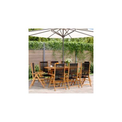 Chaises inclinables de jardin lot de 8 noir bois massif acacia (1/5)