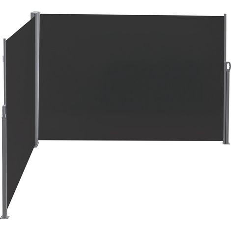 Double Store latéral Brise-Vue paravent rétractable dim. 6L x 1,80H m Polyester Anti-UV Gris et noir