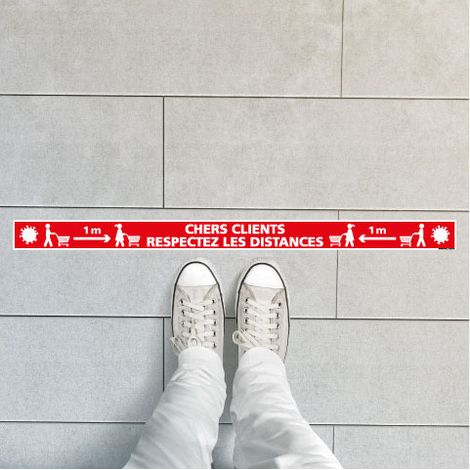 SIGNALETIQUE DE SOL COVID 19 CORONAVIRUS . LOT DE 4 SIGNALETIQUE ADHESIVES POUR LE COMMERCE . DISTANCES DE SECURITE POUR MESURES. Distance de 1m50 .  - Distance de 1m50 (1/5)