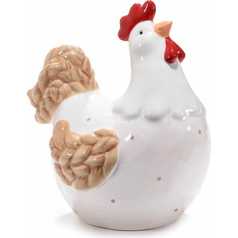 Gallinelle decorative in ceramica con dettagli in rilievo e decori a pois, set da 2 pezzi, cm 21 x 14,5 x 20,5 H