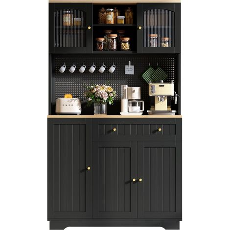 Vitrine 103 x 40 x 180 cm étagères réglables meuble de rangement porte vitrée panneau perforé finition noire format colonne (1/4)