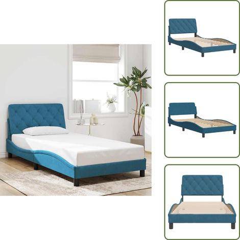 The Living Store Cadre de lit sans matelas bleu 100x200 cm velours - Lit Plateforme - Lit Design - Lit Double - Tête De Lit Capitonnée - Literie (1/5)