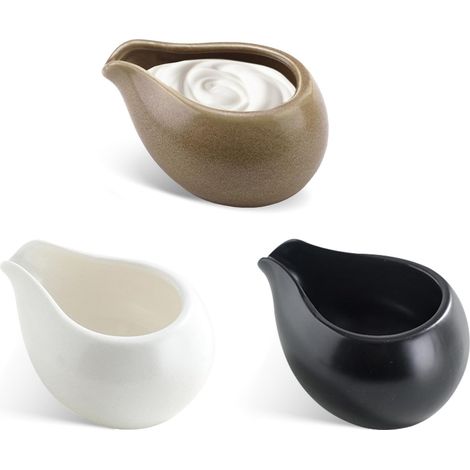 Ein Set aus 3 kleinen Buttertöpfen aus Keramik, Mini-Saucentöpfen und Porzellanschalen (je 100 ml), geeignet für Sirup, Milch, Kaffee und Sahne (3 Farben). (1/5)