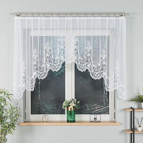 BERENIKA - Cortina jacquard confeccionada con corte en la parte inferior - 300x120 cm - blanco (1/5)