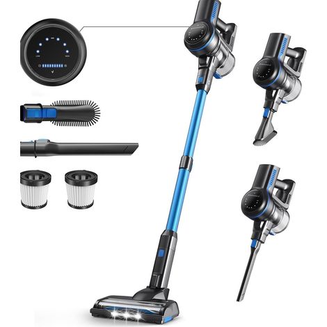 Aspirateur balai sans fil 265 W bleu avec écran LED, brosse rouleau et rangement autonome - CHICFURN (1/5)