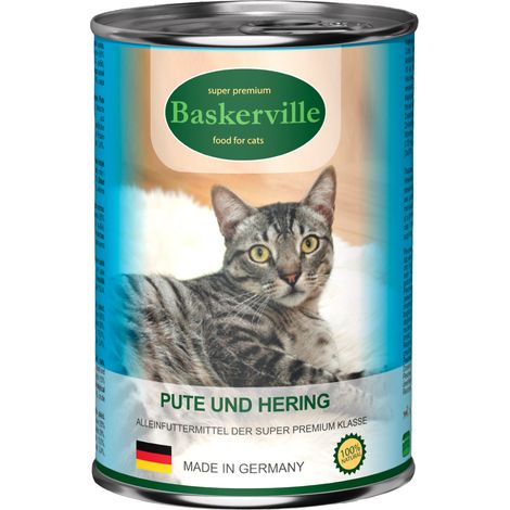 Alimento húmedo para gatos adultos Baskerville Super Premium sabor pavo y arenque, 400 g (1/2)