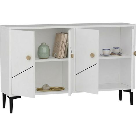 Mueble para TV Cerva, 2 Estantes, Puerta Batiente, 4 Puertas, 120x30x75h cm Blanco