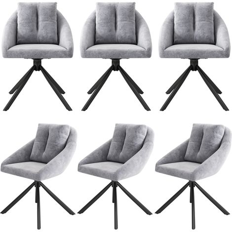 Chaise de salle à manger pivotante en velours gris moderne, élégante et confortable, tissu en velours respirant, design ergonomique, chaise pivotante grise élégante, lot de 6 chaises (1/5)