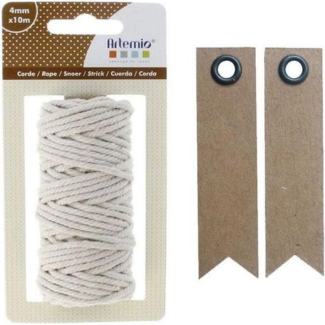 Ficelle coton pour macramé beige 10 m + 20 étiquettes kraft Fanion