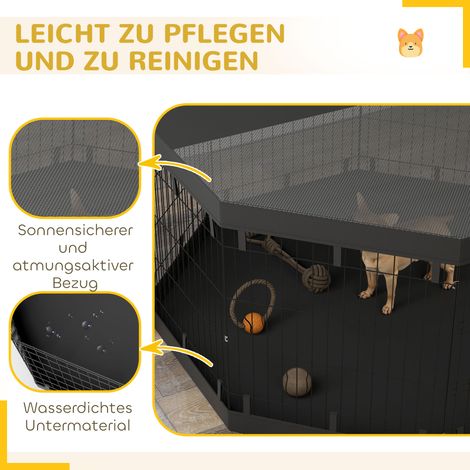 Parc pour chiot 76 cm de haut / environ 2,5 m², 8 panneaux, tapis de sol, toit intégré