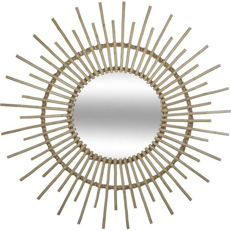 Atmosphera – Miroir mural rond en rotin 76 cm – Épaisseur 2 cm – Style bohème pour couloirs et salons – Conception en saule et contreplaqué (1/6)