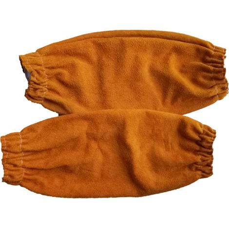 SABIR Mangas de soldadura de cuero para hombres y mujeres, resistentes al calor y al fuego, con puño elástico, protector de brazo de 48 cm de largo para soldadores (1/5)