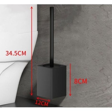 Aluminum space toilet brush, corner-free toilet brush, dishwasher-safe wall-mounted brush without drilling, for home toilet cleaning, black (1/3)