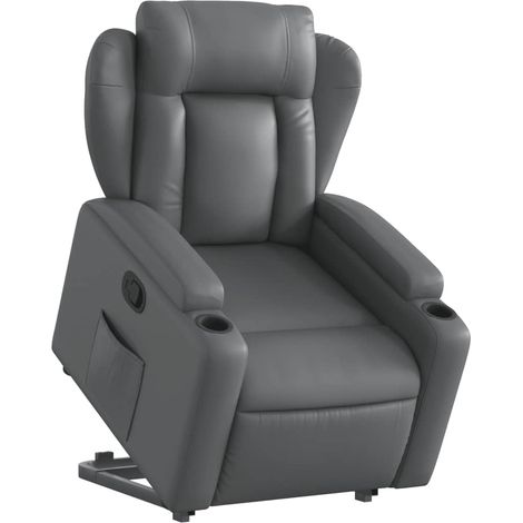 Poltrona relax TV rivestimento confortevole funzione sollevamento elettrico in PVC grigio DEC027980