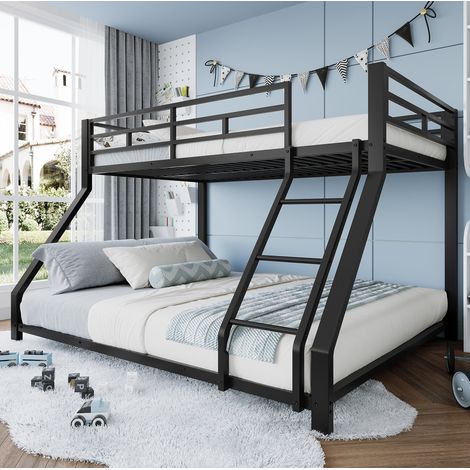 Etagenbett 90/200 cm e 140/200 cm in metallo nero con scala, sponde di sicurezza e certificazione EN747 (1/5)