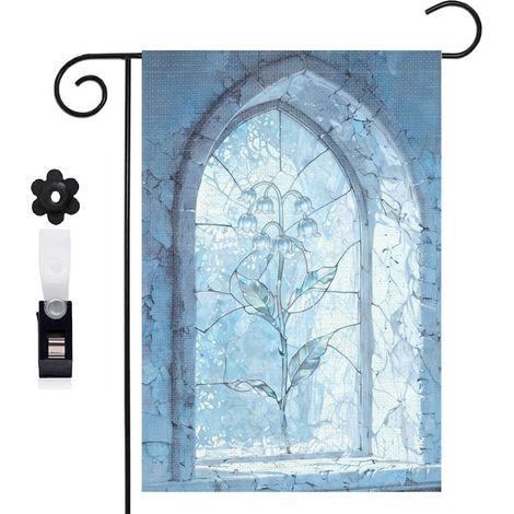 Drapeau vertical rose rouge et vitrail pour le jardin 30 x 45 cm décoration saisonnière extérieure (1/5)