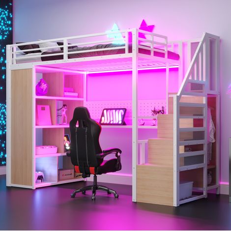 cama cama alta multifunción con escritorio blanca OKMYHOME (1/3)