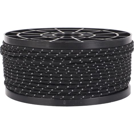 Corde de Paracorde Réfléchissante, Corde de Parachute Tactique PP 164 Pieds 2,5 Mm, Ligne Utilitaire Réfléchissante pour le Camping, la Pêche, Hamac, Tente, à Linge, Bracelet de Survie, (BLACK) (1/5)