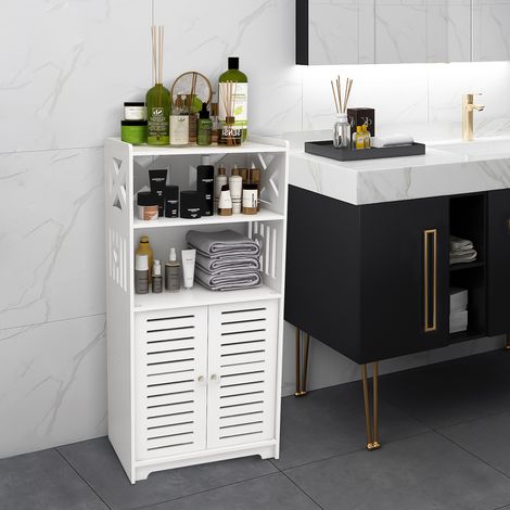 Meuble de Salle de Bain Armoire de Rangement avec 2 Portes 2 Étagères 36x22x75cm Blanc (1/5)