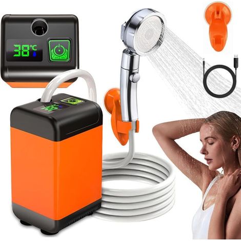 Kit de ducha para camping de 7800 mAh, bomba de ducha eléctrica recargable, ducha de camping de 12 V con pantalla inteligente de temperatura y presión de agua ajustable, bomba para ducha de camping (1/4)