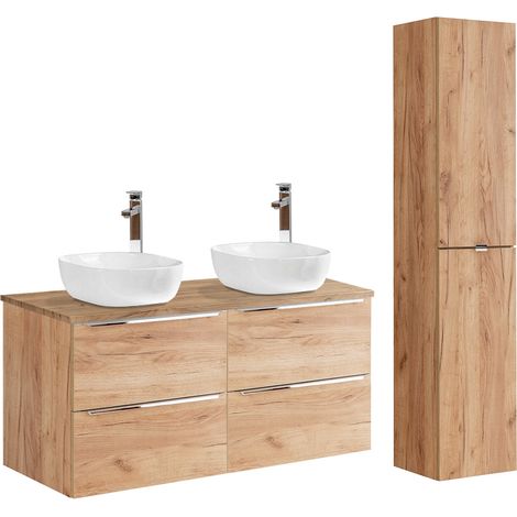 Conjunto mueble lavabo doble 120cm y columna April Madera (1/4)