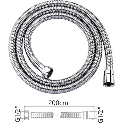 Tuyau de douche universel (G1 / 2 Po, 2 m), tuyau de douche anti - torsion, acier inoxydable / chromé (1/5)