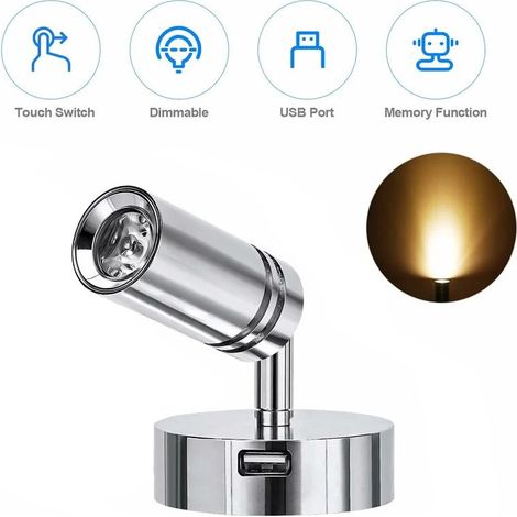 Kaelt - Plafonnier Spot 12v LED Liseuse, 3W LED Intérieur Lumière Réglable Interrupteur Tactile Lumière Chaude pour RV RV Bateau RV Camion (1 Pack) (1/5)