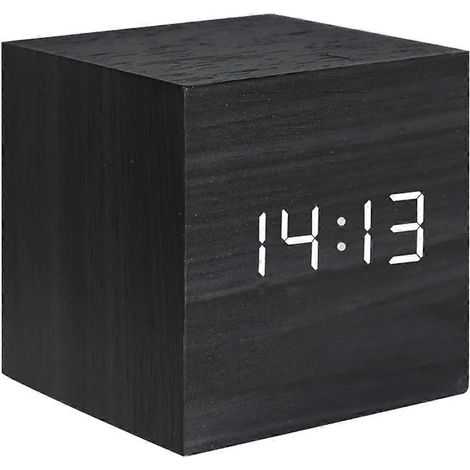 Réveil numérique LED carré en bois, réveil lumineux rétro en bois, réveil de chevet/bureau LED M (1/5)