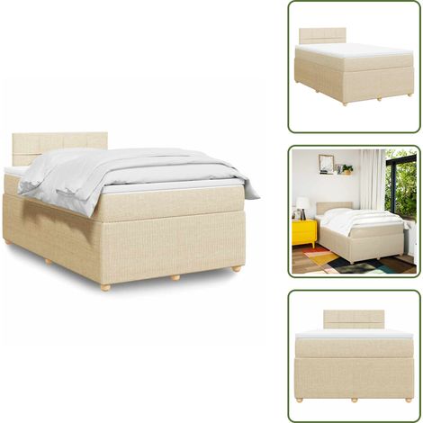 The Living Store Giroletto a Molle con Materasso Crema 120x190 cm in Tessuto - Materasso a molle insacchettate