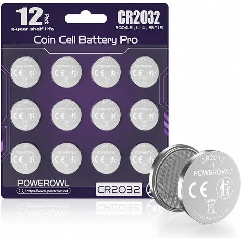 Lot de 12 Piles Bouton BR2032 3V Lithium, Haute Performance pour Bracelets Connectés, Trackers d'Activité et Montres Fitness, Violet Foncé (1/5)