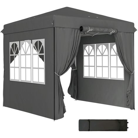 Pavillon pliable de 2,5 x 2,5 m avec parois latérales et sac de transport, tente de jardin réglable en hauteur, protection UPF50+, gris foncé (1/5)