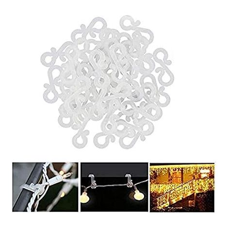 Lot de 100 Crochets à Suspendre pour Guirlande Lumineuse de Noël Bardeau de Gouttière Crochets Extérieurs Blanc (1/2)